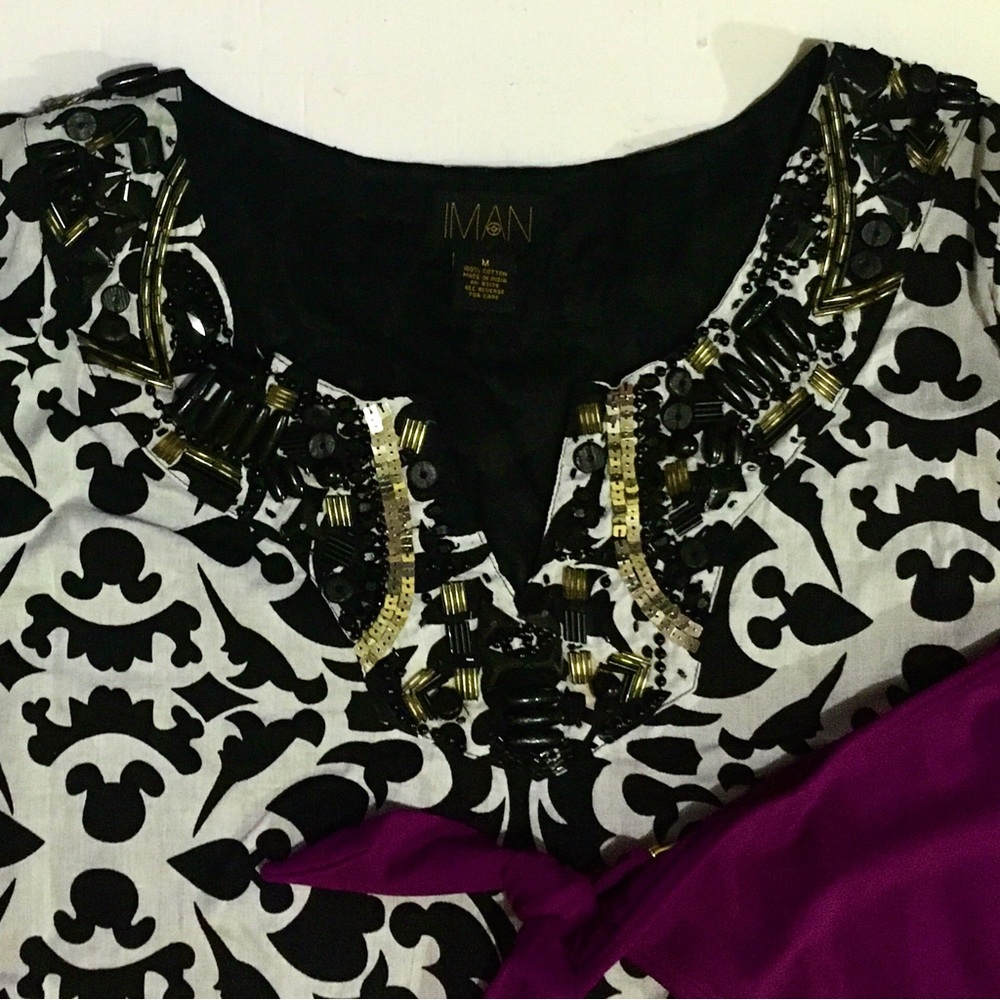 Gorgeous Jeweled Beaded Swim Cover Tribe Floral Top &Bottom Beach Set - Picture 5 of 7